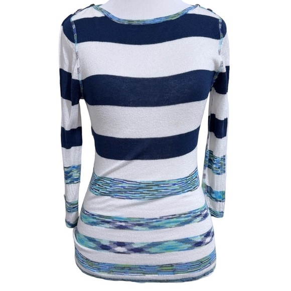 Stacia Striped Bamboo Tencel Top Blue White Size XSMALL 3/4 Sleeves - Picture 1 of 9